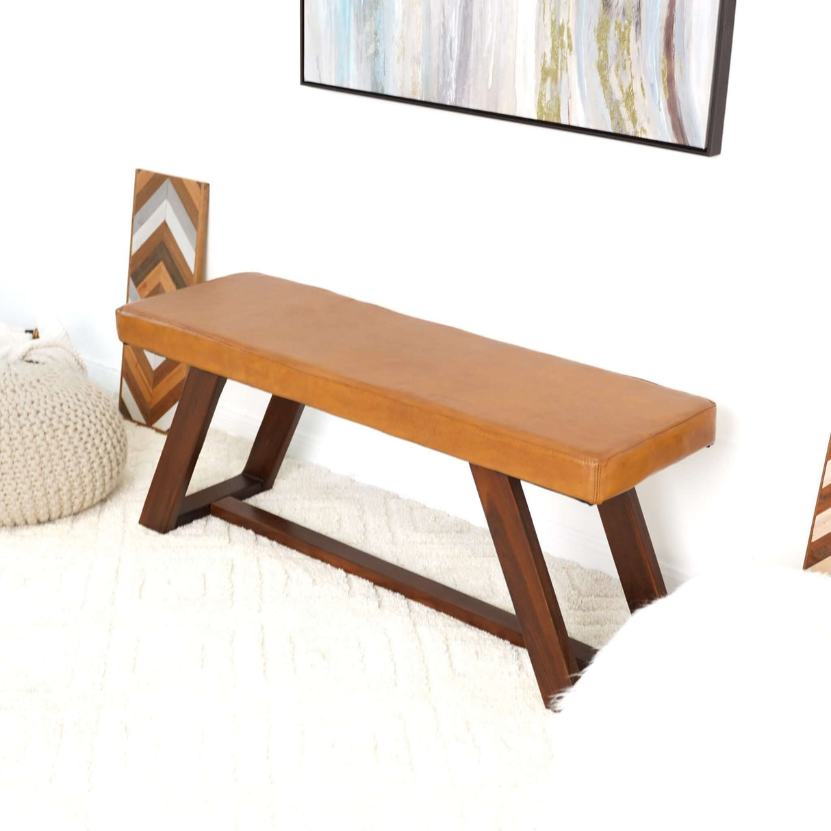 Marley Genuine Leather Bench In Tan by Ashcroft Imports at Eve Furniture