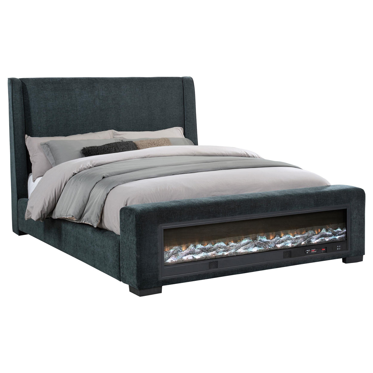Preston Upholstered California King Audio Fireplace Bed Blue by Coaster at Eve Furniture