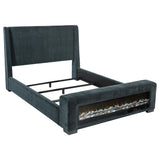 Preston Blue Upholstered Eastern King Audio Fireplace Bed by Coaster at Eve Furniture