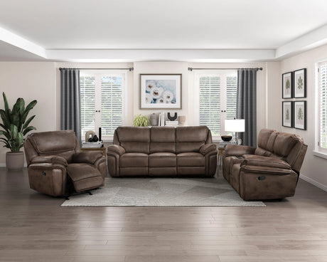 Proctor Brown Microfiber Double Reclining Sofa by Homelegance at Eve Furniture