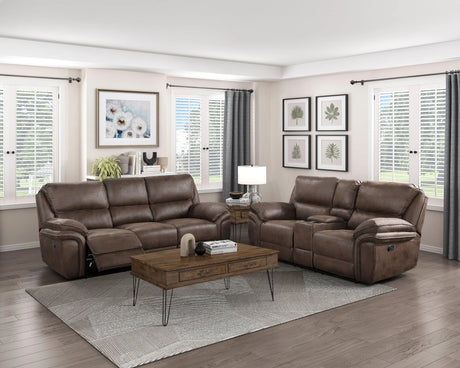 Proctor Brown Microfiber Double Reclining Sofa by Homelegance at Eve Furniture