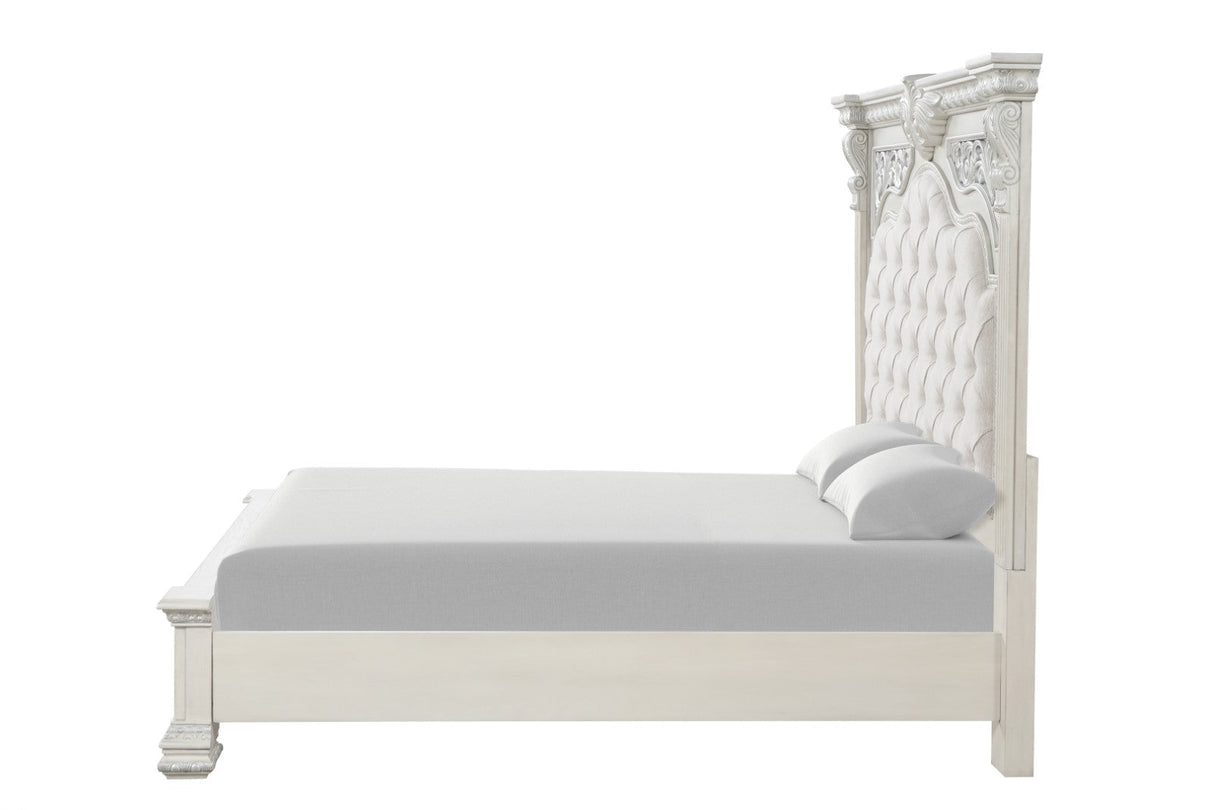 Promenade Wire Brushed White King Bed by Furniture of America at Eve Furniture