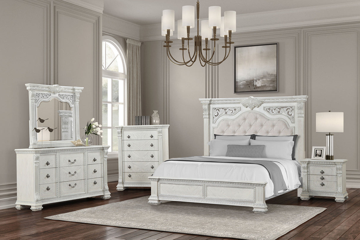 Promenade Wire Brushed White King Bed by Furniture of America at Eve Furniture