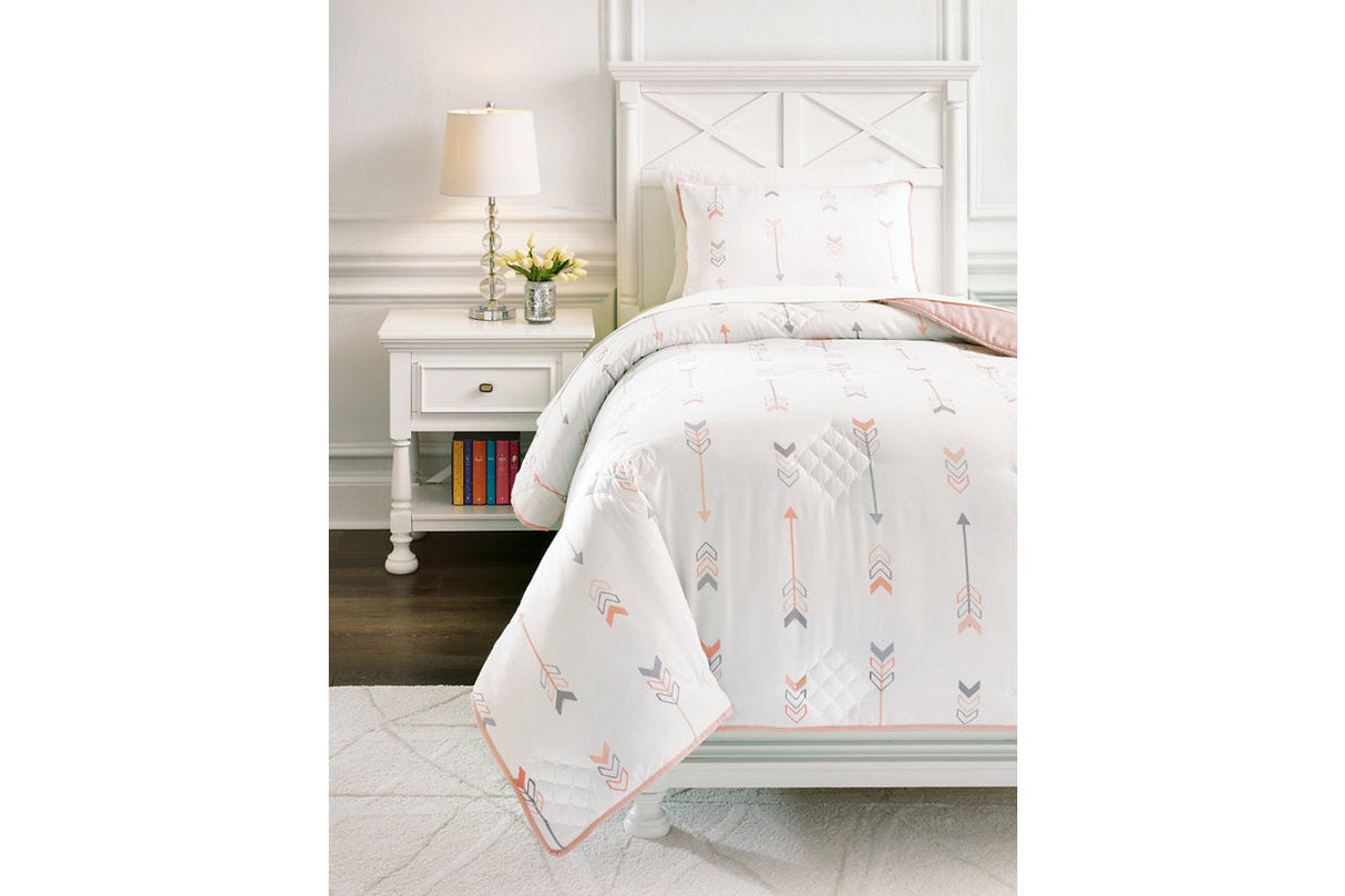 Lexann Pink/White/Gray Twin Comforter Set