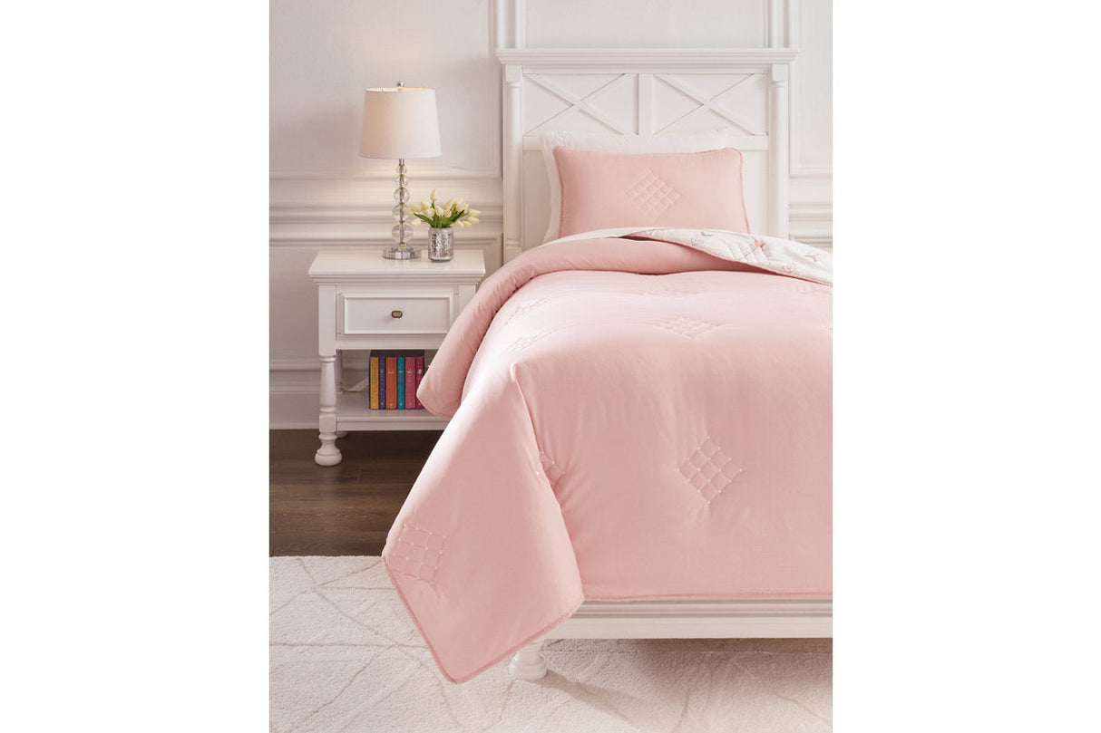 Lexann Pink/White/Gray Twin Comforter Set