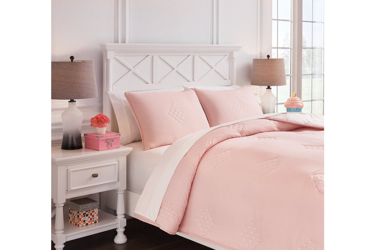 Lexann Pink/White/Gray Full Comforter Set