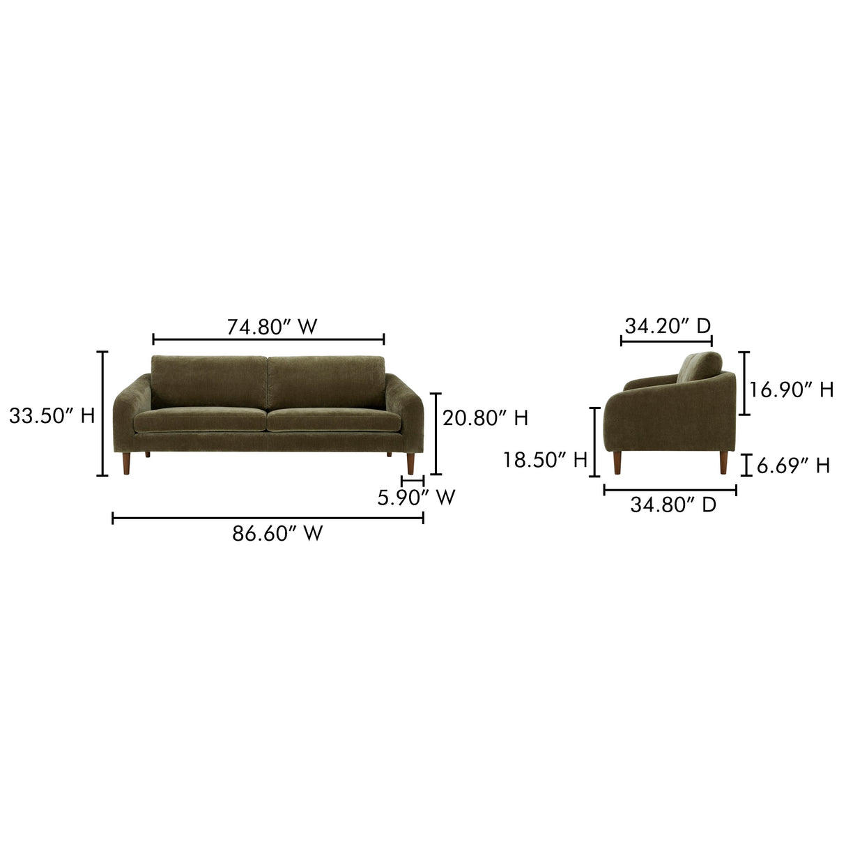 Quinn Cedar Green Sofa by Moe's Home at Eve Furniture