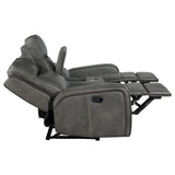 Raelynn Grey 2-Piece Upholstered Motion Reclining Sofa Set by Coaster at Eve Furniture