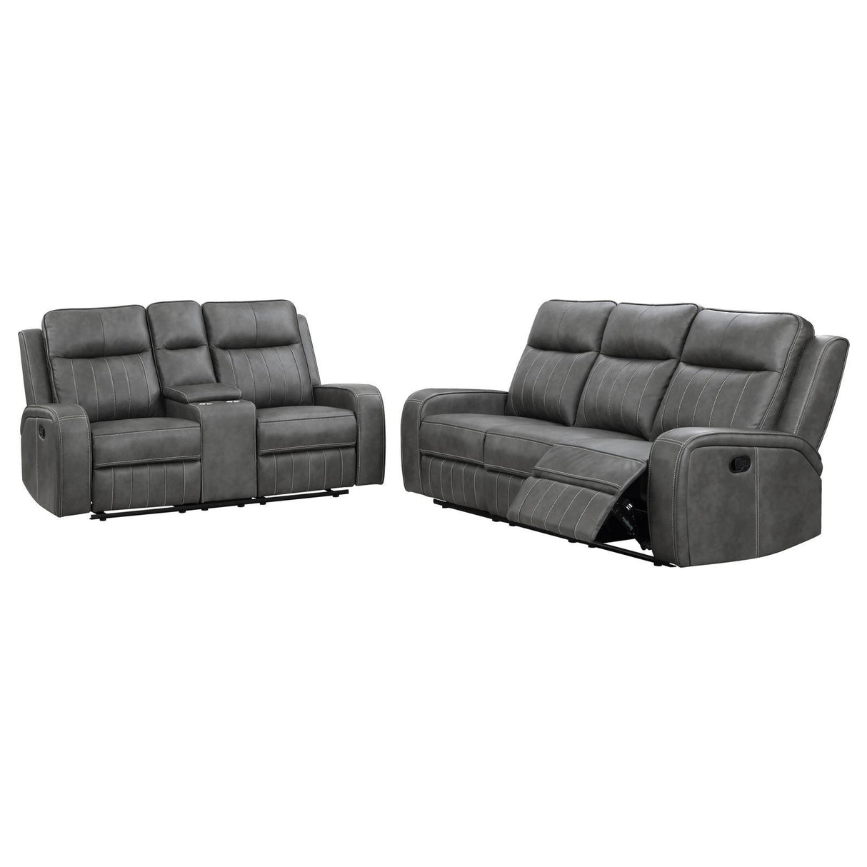 Raelynn Grey 2-Piece Upholstered Motion Reclining Sofa Set by Coaster at Eve Furniture