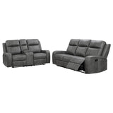 Raelynn Grey 2-Piece Upholstered Motion Reclining Sofa Set by Coaster at Eve Furniture