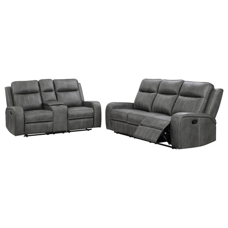 Raelynn Grey 2-Piece Upholstered Motion Reclining Sofa Set by Coaster at Eve Furniture