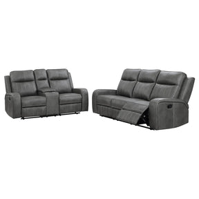 Raelynn Grey 2-Piece Upholstered Motion Reclining Sofa Set by Coaster at Eve Furniture