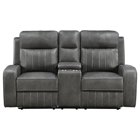 Raelynn Grey Upholstered Motion Reclining Loveseat by Coaster at Eve Furniture