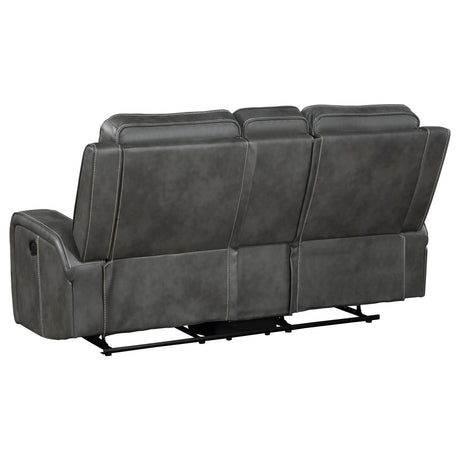 Raelynn Grey Upholstered Motion Reclining Loveseat by Coaster at Eve Furniture