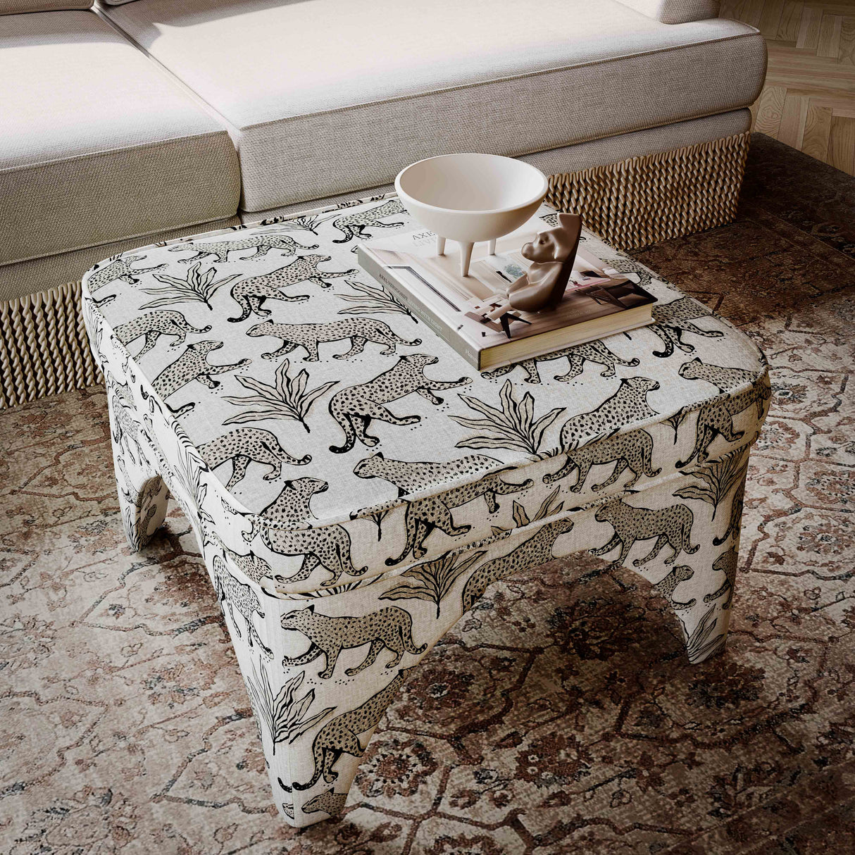 Raji Leopard Jacquard Ottoman by TOV Furniture at Eve Furniture
