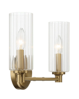 Regal Double Light Vanity With Clear Ribbed Glass - Satin Brass by Ashcroft Furniture at Eve Furniture