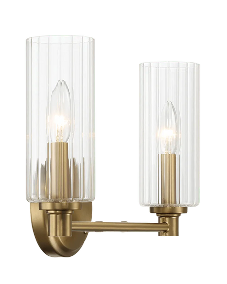 Regal Double Light Vanity With Clear Ribbed Glass - Satin Brass by Ashcroft Furniture at Eve Furniture