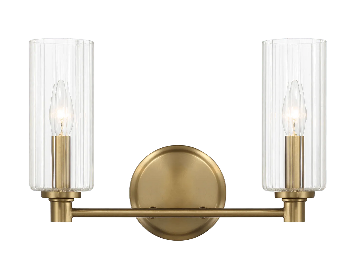Regal Double Light Vanity With Clear Ribbed Glass - Satin Brass by Ashcroft Furniture at Eve Furniture