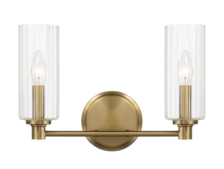 Regal Double Light Vanity With Clear Ribbed Glass - Satin Brass by Ashcroft Furniture at Eve Furniture