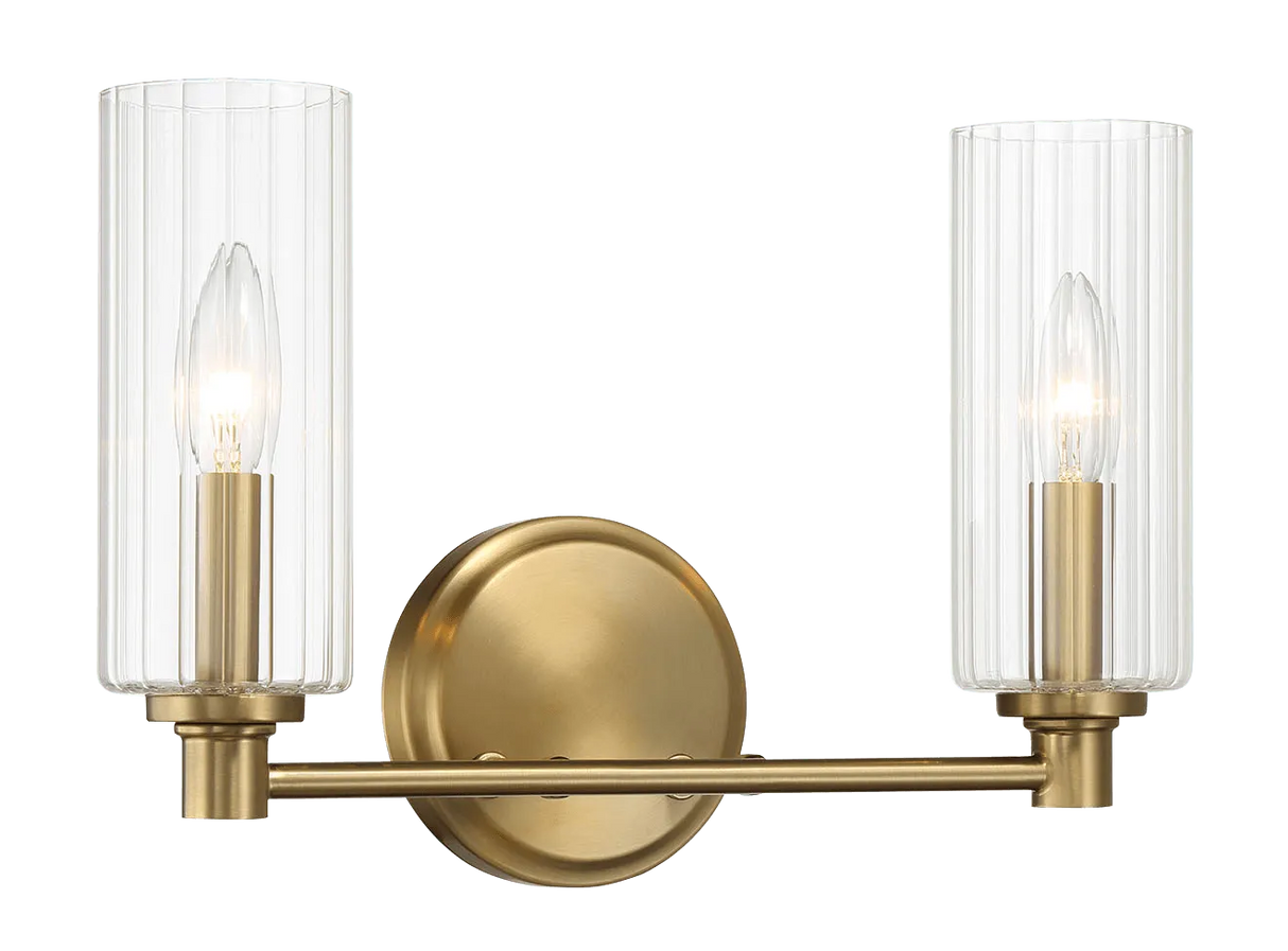 Regal Double Light Vanity With Clear Ribbed Glass - Satin Brass by Ashcroft Furniture at Eve Furniture
