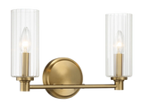 Regal Double Light Vanity With Clear Ribbed Glass - Satin Brass by Ashcroft Furniture at Eve Furniture
