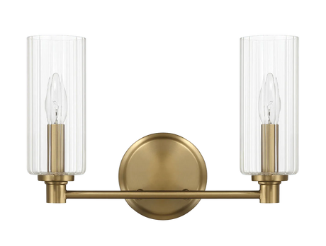Regal Double Light Vanity With Clear Ribbed Glass - Satin Brass by Ashcroft Furniture at Eve Furniture