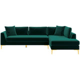 Mano L-Shaped Velvet Sectional Sofa In Green Right Facing by Ashcroft Imports at Eve Furniture