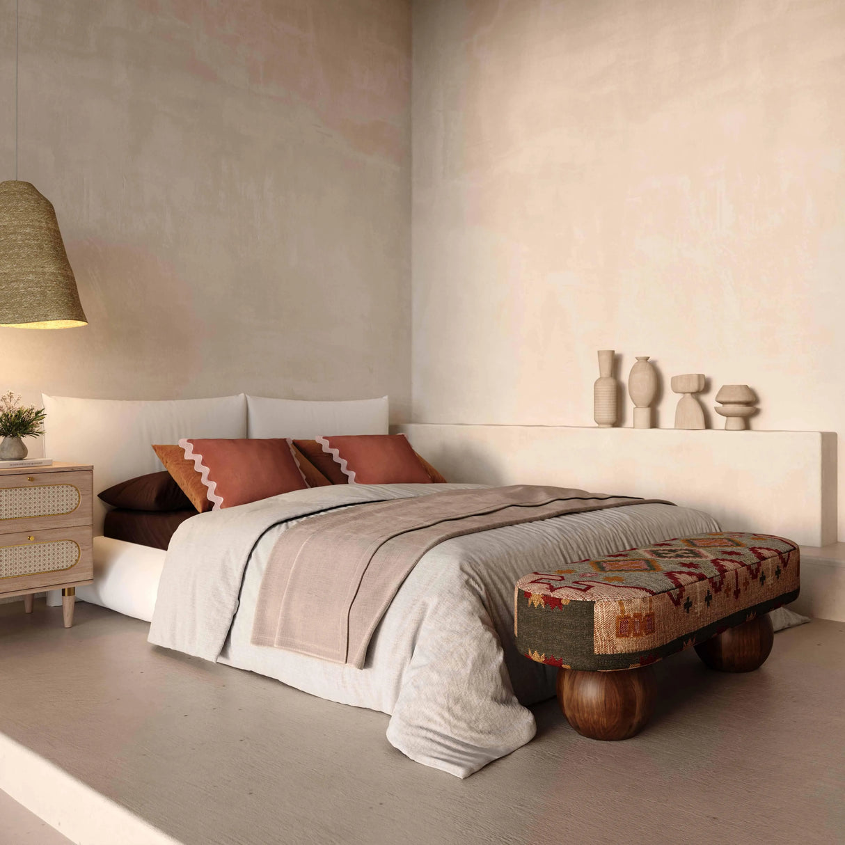 Rizi Textured Wool Upholstered Bench by TOV Furniture at Eve Furniture