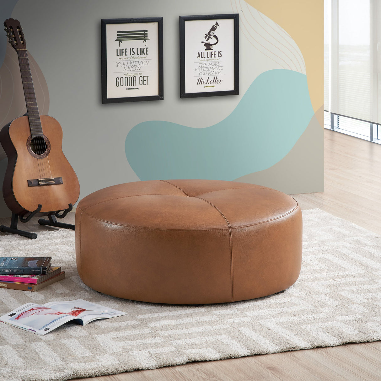 Rochelin Tan Leather Ottoman by Ashcroft Imports at Eve Furniture