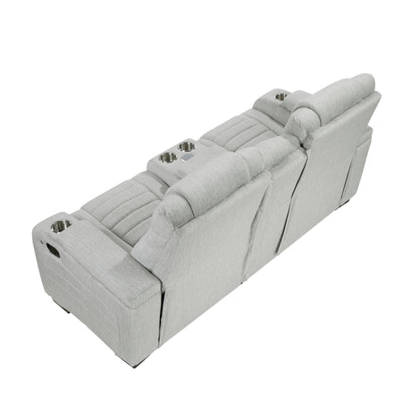 Ronan Light Gray Double Reclining Loveseat with Center Console by Homelegance at Eve Furniture