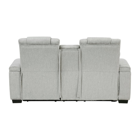 Ronan Light Gray Double Reclining Loveseat with Center Console by Homelegance at Eve Furniture