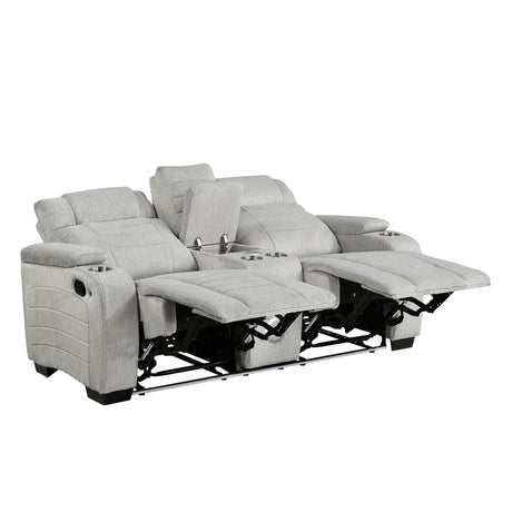 Ronan Light Gray Double Reclining Loveseat with Center Console by Homelegance at Eve Furniture