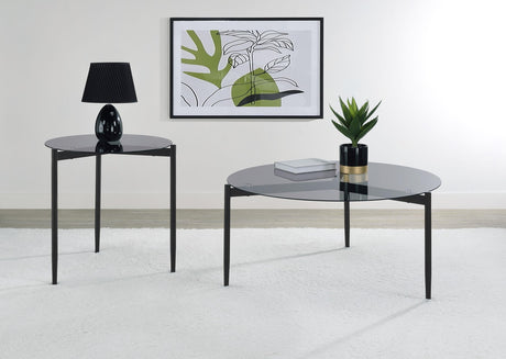 Rosalie Round Smoked Glass Top Coffee Table Sandy Black by Coaster at Eve Furniture