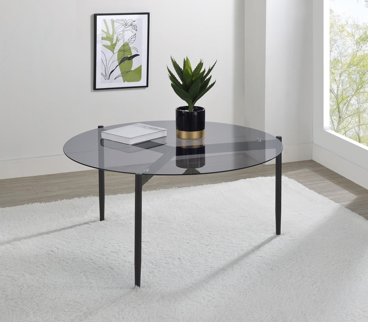 Rosalie Round Smoked Glass Top Coffee Table Sandy Black by Coaster at Eve Furniture