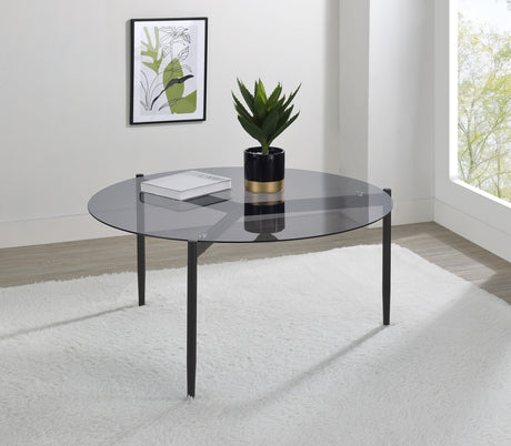 Rosalie Round Smoked Glass Top Coffee Table Sandy Black by Coaster at Eve Furniture