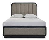 Rowanbeck Gray/Black Queen Upholstered Panel Bed by Ashley at Eve Furniture