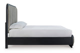 Rowanbeck Gray/Black Queen Upholstered Panel Bed by Ashley at Eve Furniture