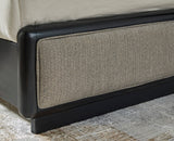Rowanbeck Gray/Black Queen Upholstered Panel Bed by Ashley at Eve Furniture