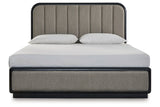 Rowanbeck Gray/Black Upholstered Panel Bedroom Set by Ashley at Eve Furniture
