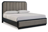 Rowanbeck Gray/Black Upholstered Panel Bedroom Set by Ashley at Eve Furniture