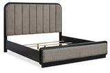Rowanbeck Gray/Black Upholstered Panel Bedroom Set by Ashley at Eve Furniture