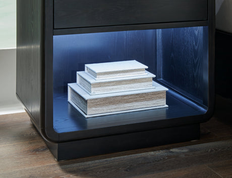 Rowanbeck Gray/Black Upholstered Panel Bedroom Set by Ashley at Eve Furniture