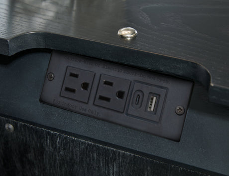 Rowanbeck Gray/Black Upholstered Panel Bedroom Set by Ashley at Eve Furniture