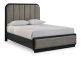 Rowanbeck Gray/Black Upholstered Panel Bedroom Set by Ashley at Eve Furniture