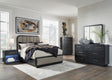 Rowanbeck Gray/Black Upholstered Panel Bedroom Set by Ashley at Eve Furniture