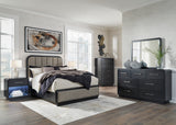 Rowanbeck Gray/Black Upholstered Panel Bedroom Set by Ashley at Eve Furniture