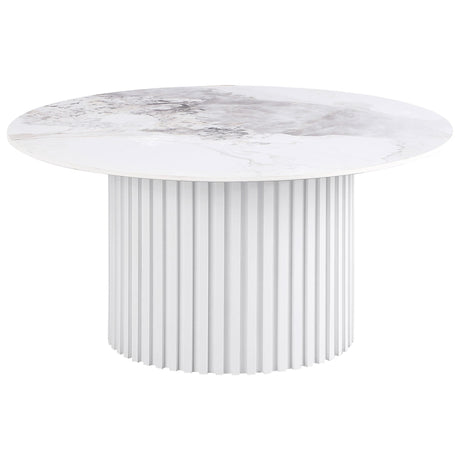 Rowena White Round Faux Marble Top Coffee Table by Coaster at Eve Furniture