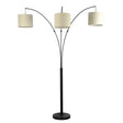 Royal 3-Arm Metal Arc Floor Lamp, Oil Rubbed Bonze with Linen Shade, 4 way Rotary Switch by Ashcroft Imports at Eve Furniture