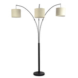 Royal 3-Arm Metal Arc Floor Lamp, Oil Rubbed Bonze with Linen Shade, 4 way Rotary Switch by Ashcroft Imports at Eve Furniture