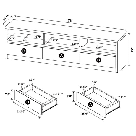 Rutland Black 78-inch 3-Drawer TV Stand Media Console by Coaster at Eve Furniture